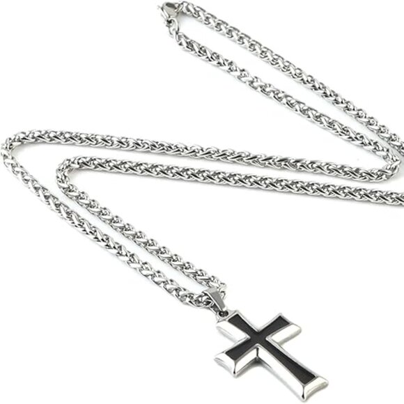 Stainless Steel Cross Pendant and Necklace Unisex - Picture 2 of 3